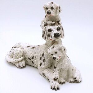 Dalmatian Family Figurine Mama Dog & Pups Resin White 4" L x 3" H Accent Decor